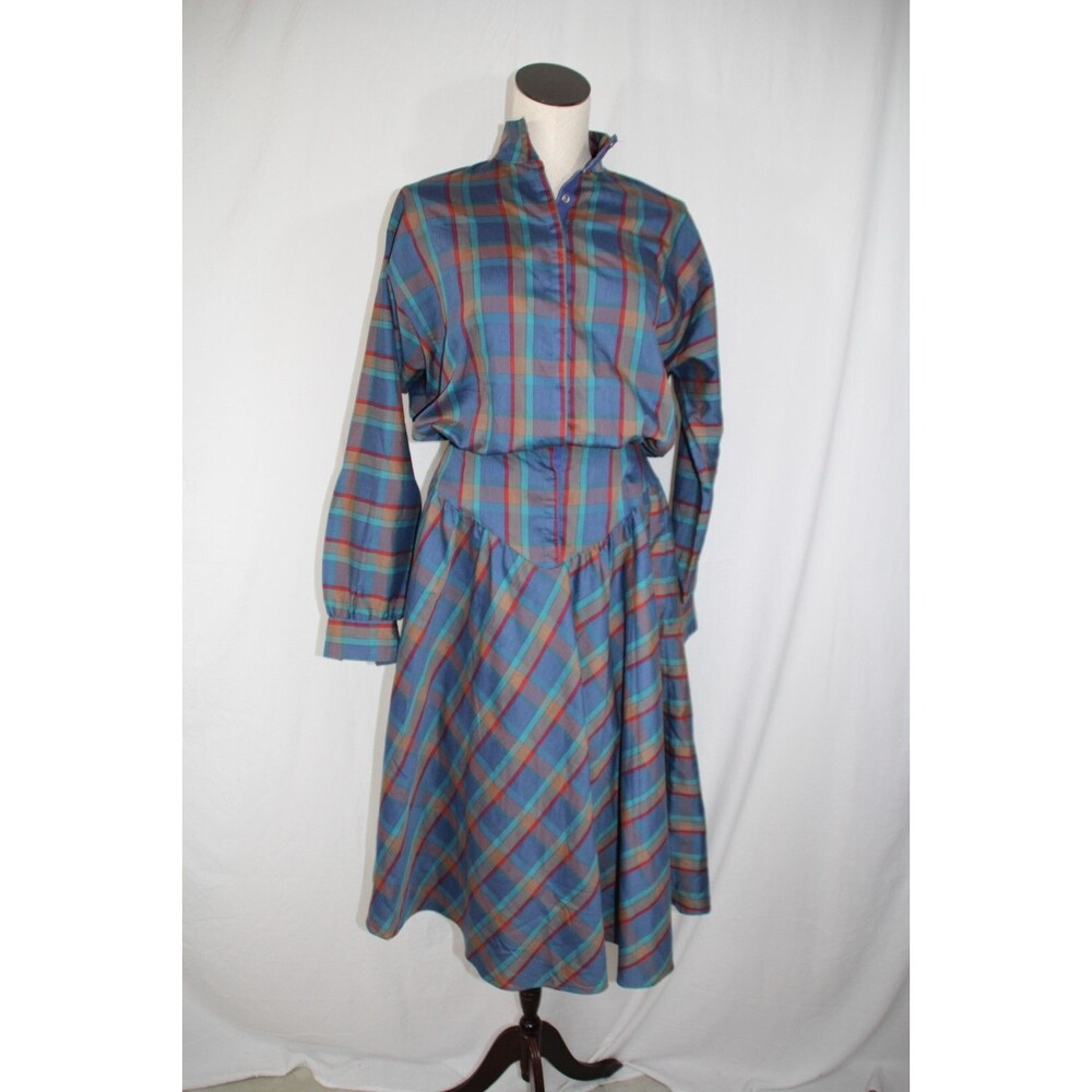 Vintage Jody California Multi Colored Plaid Hippie Prairie 80s Dress Sz 5/6 SM - Picture 2 of 15